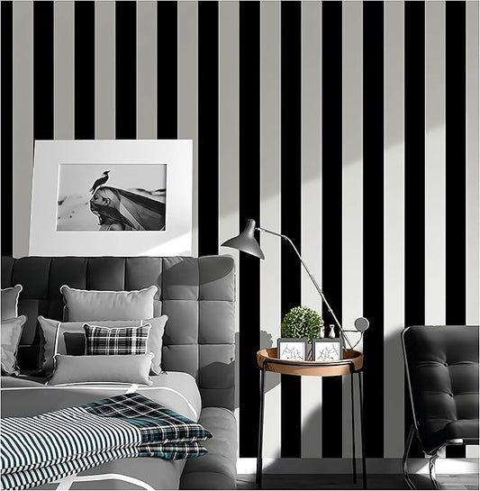 Guvana Stripe Black and White Peel and Stick Wallpaper Self-Adhesive Wallpaper 118"x17.7" Removable Contact Paper Waterproof Wall Paper Decorative Wall Covering Cabinets Shelves Drawer Liner Vinyl