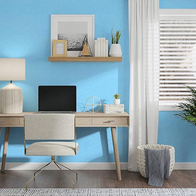 Cohoo Home Blue Peel and Stick Wallpaper Silk Solid Light Blue Contact Paper for Walls Embossed Textured Self-Adhesive Removable Wallpaper Bedroom Bathroom Waterproof Drawer Liner 15.7inW 393inL