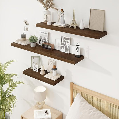 32in Floating Shelves for Wall, 32"W x 9.25"D x 1.25"H, 2 Pack Long Wall Mounted Engineered Wood Shelves with Invisible Brackets for Living Room, Bedroom, Bathroom, Kitchen Decor and Storage, Walnut