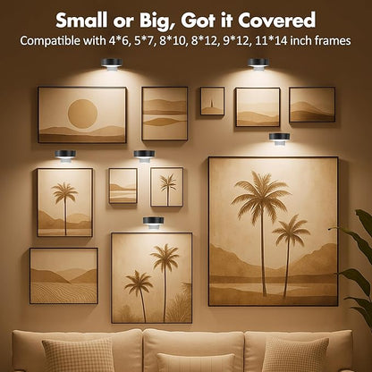 3Pcs Picture Lights for Wall Battery Operated, Magnetic Led Painting Light with Remote Dimmable and Timer, 3 Lighting Modes Art Display Light for Picture Frame, Wireless Wall Decor Puck Lights, Black