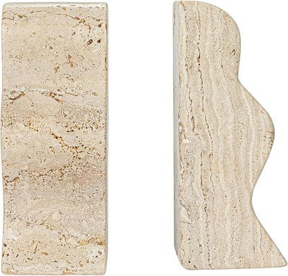 Creative Co-Op Decorative Travertine Wave Bookends, Natural, Set of 2