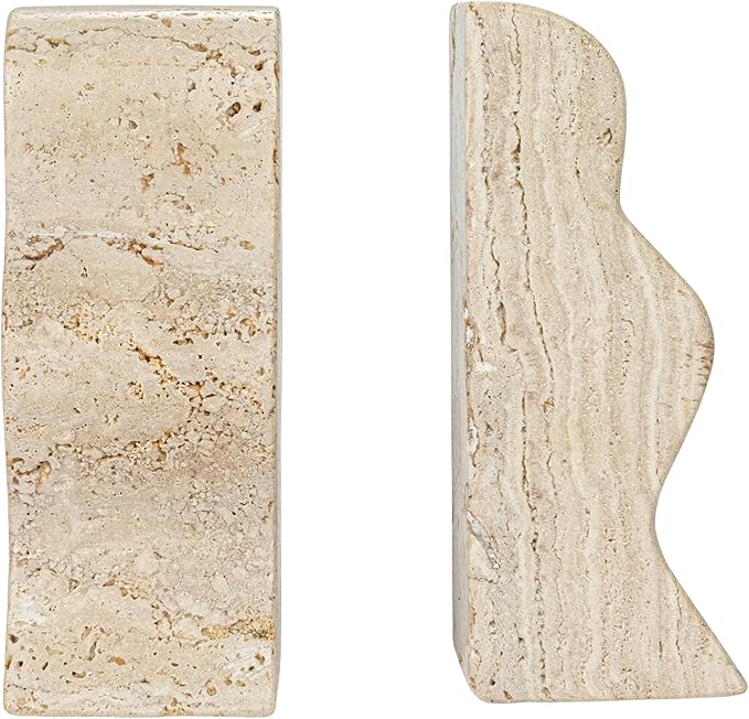 Creative Co-Op Decorative Travertine Wave Bookends, Natural, Set of 2