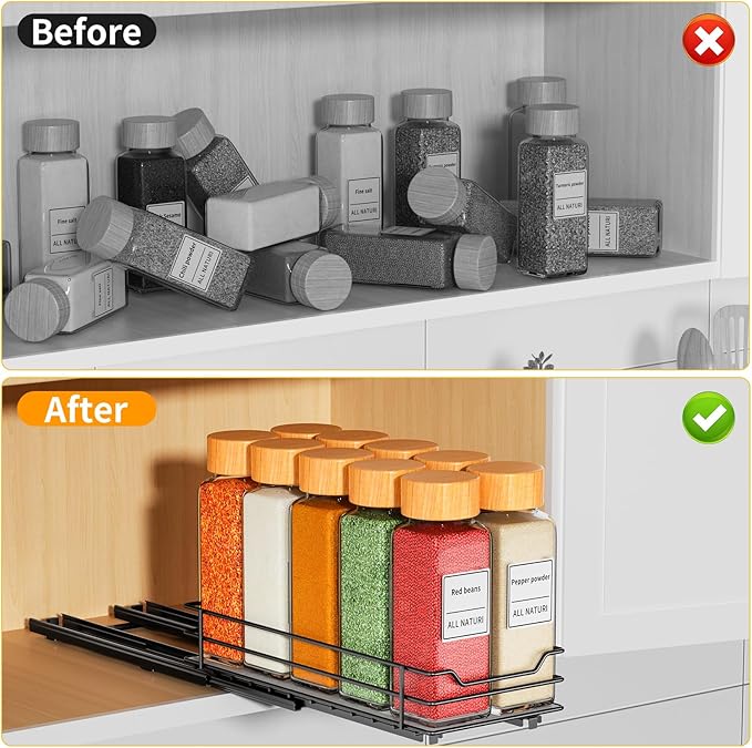 RCHYFEED Pull Out Spice Rack Organizer for Cabinet,Slide out Spice Organizer for Inside Cabinets,Heavy Duty Spice Organization for Kitchen and Pantry,Seasoning,Sauces(1-Tier,4.5