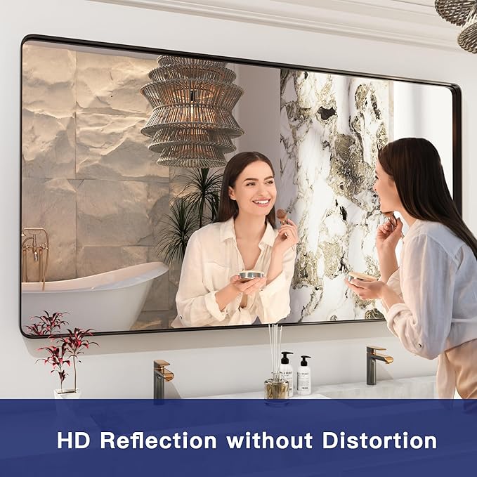 ISKM Large Black Framed Mirror for Bathroom 72