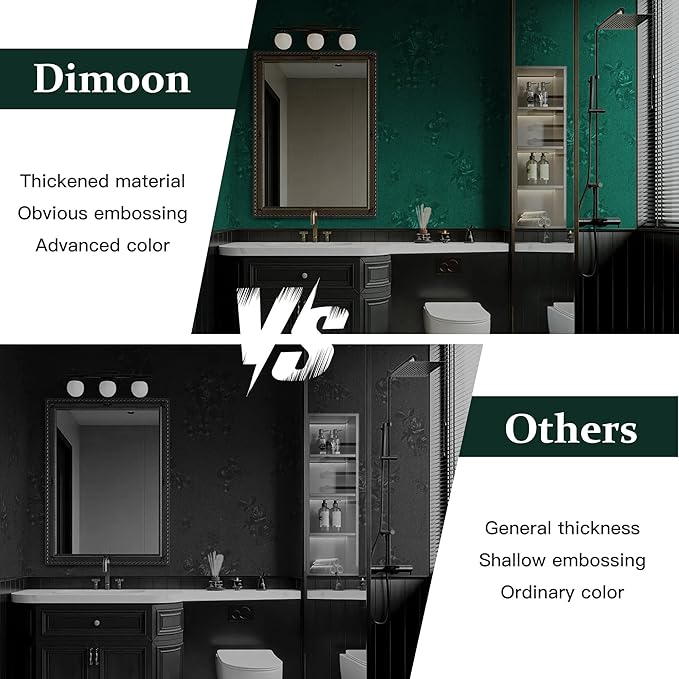 Dimoon 17.7''x393.7''Green Peel and Stick Wallpaper Gothic Floral Wall Paper Contact Paper Closeout Renter Friendly Modern Self Adhesive(393.7''x17.7'', Blackish Green Floral Textured)