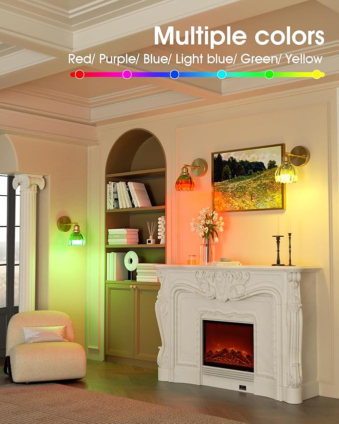 VOLISUN Vintage Battery Operated Wall Sconce,with Green Tulip Glass Lampshade, Wireless Wall Sconce, Rechargeable Battery Powered Wall Light, Sconce Wall Decor for Bedroom Living Room