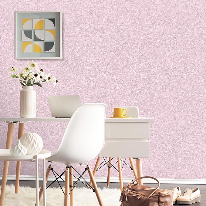 Pink Silk Wallpaper Embossed Peel and Stick Wallpaper Textured Self-Adhesive Removable Contact Paper Waterproof Vinyl Roll for Bedroom Cabinet Furniture 17.7 inch X 120 inch