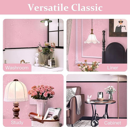 Dimoon 17.7''x78.7''Pink Peel and Stick Wallpaper Gothic Floral Wall Paper Contact Paper Closeout Renter Friendly Modern Self Adhesive(78.7''x17.7'', Pink Floral Textured)