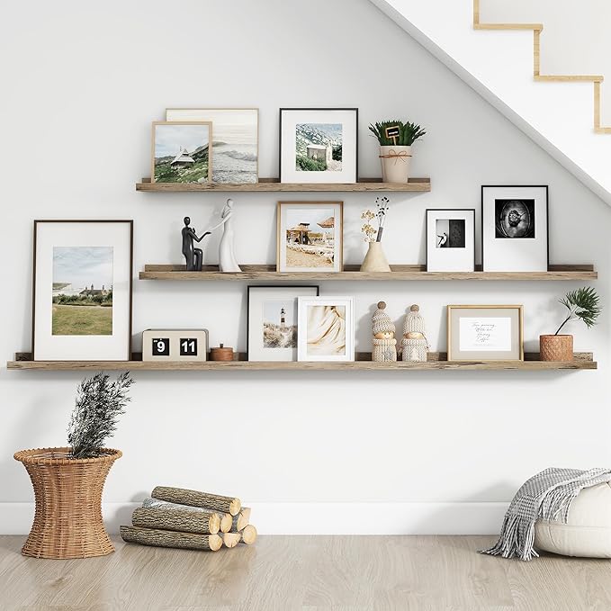 72 Inch Wall Shelves Set of 4, Modern Picture Ledge Shelves with Lip, Long Large Nursery Book Shelf for Toys Storage, Kids Bookshelf, Wall Mounted Living Room Bedroom Decor Frames