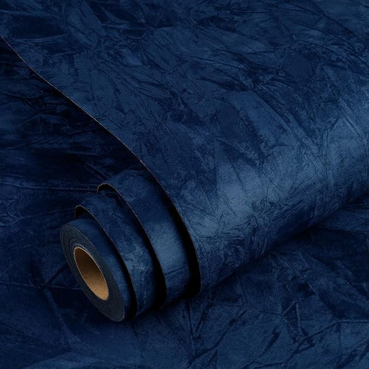 Yenhome 30"X200" Blue Wallpaper Peel and Stick Wallpaper Vintage Blue Wallpaper for Bedroom Living Room Self Adhesive Velvet Flocking Liner for Jewelry Drawer Blue Contact Paper for Cabinets Classroom