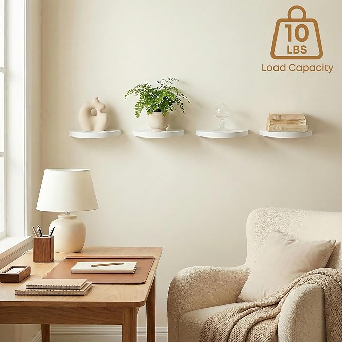 Small Wood Floating Shelves (2-Pack, 8-inch Diameter) - Round Sturdy Invisible Wall Mount Display for Small Plants,Toys,Bathroom,Living Room Storage & Modern Rustic Décor (White)