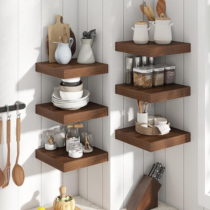 12 Inch Square Floating Shelves for Wall 2 Pack, 12