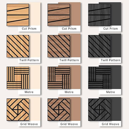 WoveN SounD Artisan Acoustic Wall Panels, 16 Pack 12x12 Inch, Wood Veneer Carved Sound Proof Wall Decor, Self-Adhesive for Home, Studio, Office & Focus Zones, Cut Prism, Natural Oak