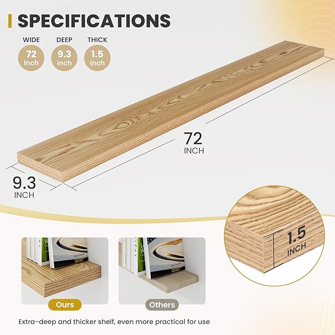 72 Inch Floating Shelves, 9.3
