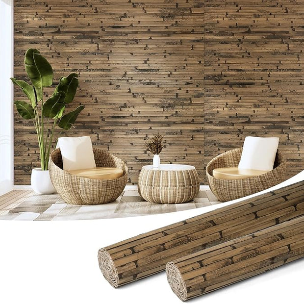 Art3d Natural Bamboo Wall Panel for Interior Wall Decor, Renewable Pole Wrap Wainscoting Paneling for Wall Ceiling Furniture Cabinet Office, 48 x 96 Inch, 2-Pack - Dark Burned