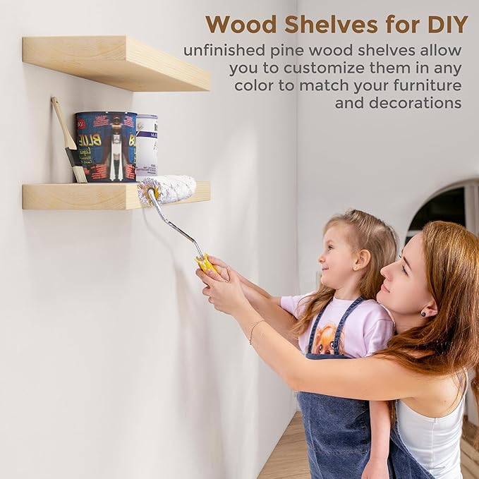 Marsmiles 36 Inch Floating Shelves | Unfinished Natural Wood Floating Shelves Set of 2 | 36