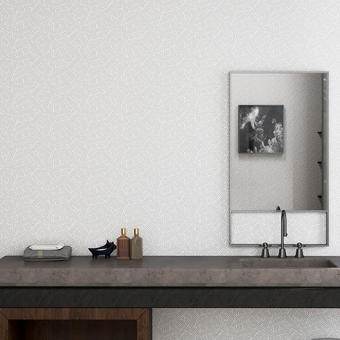 Timeet Modern Geometric Peel and Stick Wallpaper 17.3" x 78.7" Gray Stripe Textured Wallpaper Self Adhesive Wall Paper Removable Minimalist Decor for Bathroom Kitchen Bedroom