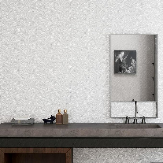 Timeet Modern Geometric Peel and Stick Wallpaper 17.3" x 78.7" Gray Stripe Textured Wallpaper Self Adhesive Wall Paper Removable Minimalist Decor for Bathroom Kitchen Bedroom