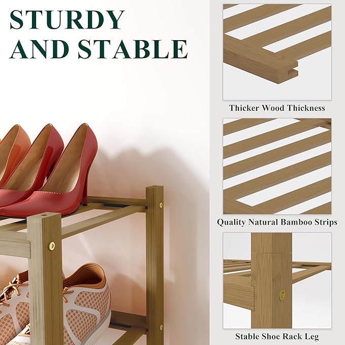 Smiry Bamboo Shoe Rack for Closet, 5 Tier Wooden Stackable Shoe Organizer, Free Standing Shoes Storage Shelf for Entryway, Front Door Entrance, Walnut
