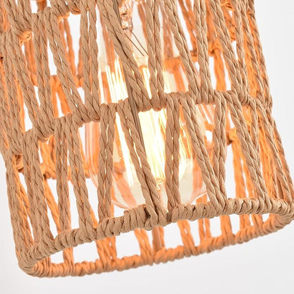 Rustic Wall Sconces Fixtures with Plug in Cord, Set of Two Indoor Vintage Rattan Wall Light Industrial Lamp Fixture Farmhouse Metal Sconces Light for Bedroom Bedside Living Room