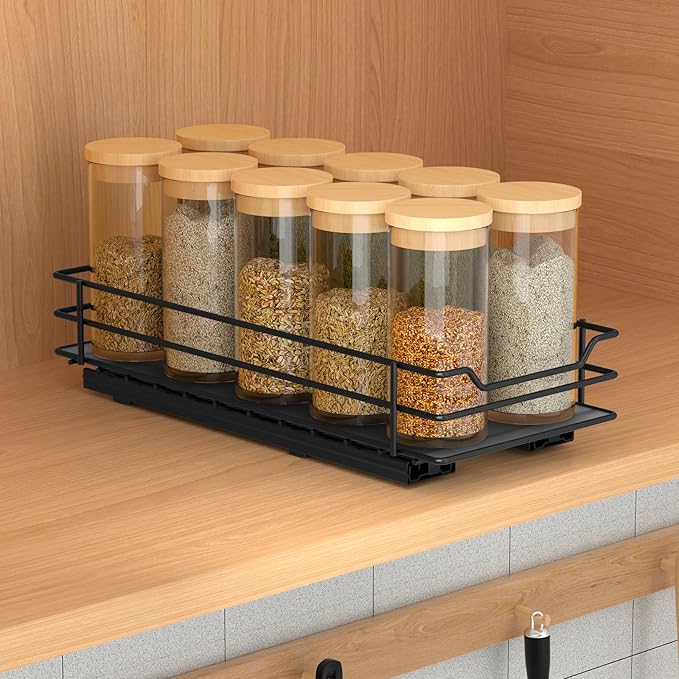 Pull Out Spice Rack Organizer for Cabinet, Heavy Duty Slide Out Spice Rack Organizer for Kitchen Cabinets and Pantry, Fits Spices, Sauces, Canned Food (4.5''Wx10.5''Dx2.5''H)