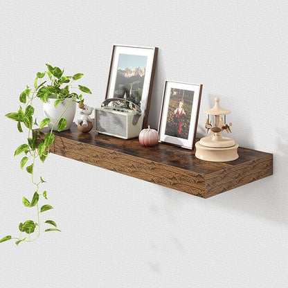 30 Inch Floating Shelves | 12 Inch Deep Brown Floating Shelves | 30" W x 12" D Rustic Wood Shelves for Wall | Deep Brown Shelves for Living Room Bathroom Laundry Room Kitchen