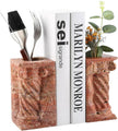 Decorative Roman Column Book Ends & Vase - Heavy Duty Marble Book Ends for Heavy Books, Vintage Home Office Decor, Dual Use as Flower Vase, Natural Stone Bookends for Shelves (2PC, Red)