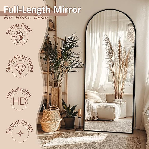 Full Length Mirror, 58" x 18.5" Arched Full Body Mirror Large Standing Floor Mirrors, Mirrors for Bedroom, Bathroom, Living Room Standing or Wall Leaning, Black