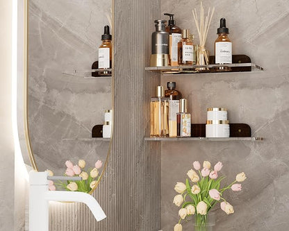 Small Acrylic Floating Shelf for Wall, Clear Acrylic Wall Shelf with Solid Wood Base, Thick Minimalist Display Shelf for Bathroom, Bedroom,Plants, Perfume, Nail Polish,Living Room & Decor