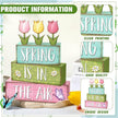 Marsui 4 Pcs Spring Table Decorations Tulip Flower Wooden Block Signs Pastel Tulip Tabletop Centerpieces Farmhouse Distressed Easter Spring Decor for Home Table Kitchen Shelf Tiered Tray Decor