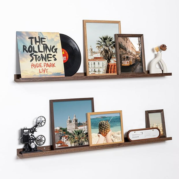 Fun Memories Picture Ledge Shelf, 40 Inch Floating Shelves Set of 2, Large Nursery Book Shelves for Toys Storage, Kids Bookshelf Wall Mounted for Wall Decor Books Photo Frames, Walnut