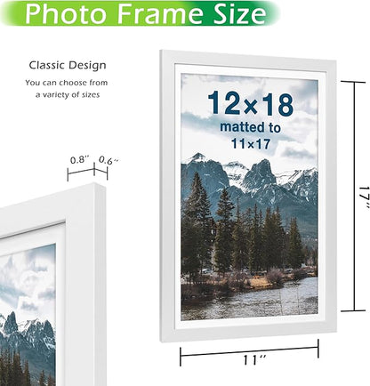 FrameWorks 12x18 mat to 11x17 Classic Wooden Picture Frames Tempered Glass/White / 6-Pack