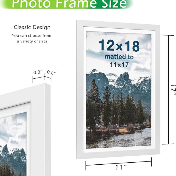 FrameWorks 2-Pack, 12x18 Matted to 11x17 Picture Frame, White – Classic Wooden Photo Frame with Tempered Glass, Modern Matte Finish for Prints, Posters, Certificates & Wall Decor – Gallery-Ready