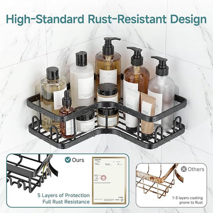 Veken Corner Shower Caddy 5-Pack, Advanced Rustproof Design, No Drilling Adhesive Shelves, Rack with Soap Holder, Large Capacity Bathroom Organizers and Storage, Wall-Mounted Kitchen&Home Decor,Black