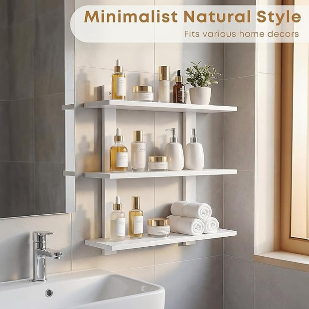PHOENANCEE 3 Tier Floating Shelves,Long Wall Shelf,Over The Toilet Shelves Bathroom Hanging Display Storage Rustic for Living Room Bedroom Kitchen Office Coffee Bar Decor Decorative,24 Inch