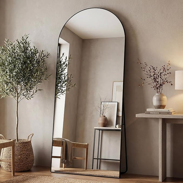 Antok 71" x32” Arched Full Length Floor Mirror, Black Aluminum Frame, Free Standing/Wall Mount/Leaning for Bedroom, Living Room, Dressing Room