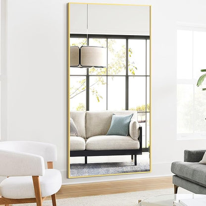 Full Length Mirror, 75"x35" Rectangle Standing Floor Full Body Mirror for Wall with Aluminum Alloy Frame for Bedroom, Living Room, Dressing Room(Gold)
