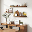 Picture Ledge Wall Shelves - Set of 3, 56 inches Width, Solid Pine Wood Rustic Floating Ledge Shelves for Kids' Room, Bedroom, Kitchen, Bathroom, Walnut