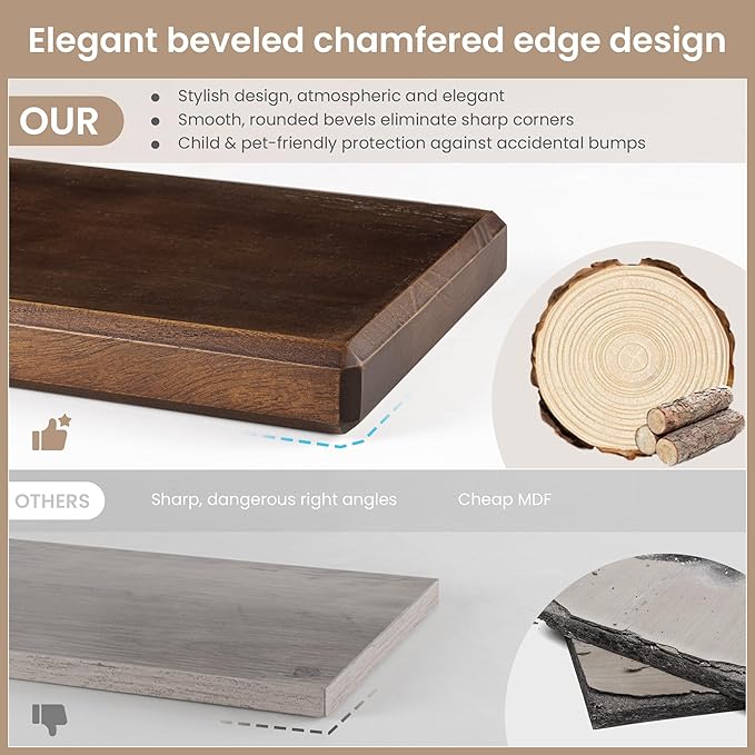 Axeman 48Inch Natural Wood Floating Shelves for Wall|Rustic Wooden Shelves for Bedroom Kitchen Bathroom|Long Storage Shelf with Invisible Bracket for Wall Mounted|Set of 1|Walnut Color
