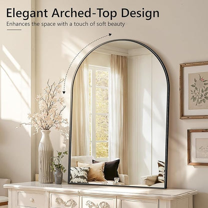Arched Wall Mirror for Bathroom,Mirrors for Wall,30"x55",Vanity Mirror for Bedroom Dresser, Entryway, Living Room, Metal Frame,Hanging or Leaning Against(Black)