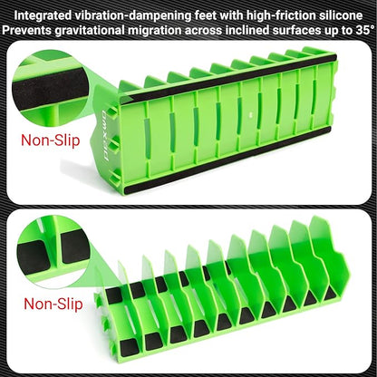 Plier Organizer & Rack (2-Pack, High-Vis Green) – 20-Slot Tool Storage for Toolbox Drawers – Non-Slip Rubber Base, Interlocking Modular Holders for Pliers, Cutters & Snips
