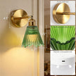 Vintage Battery Operated Wall Sconce with Green Crystal Grid Glass Lampshade Rechargeable Battery Powered Wall Light with Remote Control for Bedside Bedroom Bathroom, Set of 1