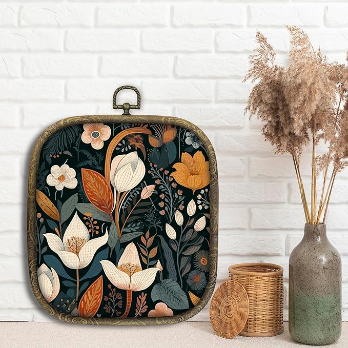 KSDUT Vintage Floral Wall Art Decor - Botanical Neutral Mid Century Modern Wall Art Canvas Frame Hanging Prints, Flower Landscape Square Wall Art Decor for Bathroom Home Gallery Decorations 6.5