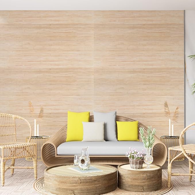 Art3d 48 x 96 Inch Natural Bamboo Wall Panel for Interior Wall Decor, Flexible Pole Wrap Wainscoting Wall Cladding Paneling for Living Room, Bedroom, Office, Kitchen Island, 2-Pack, Light-carbonized