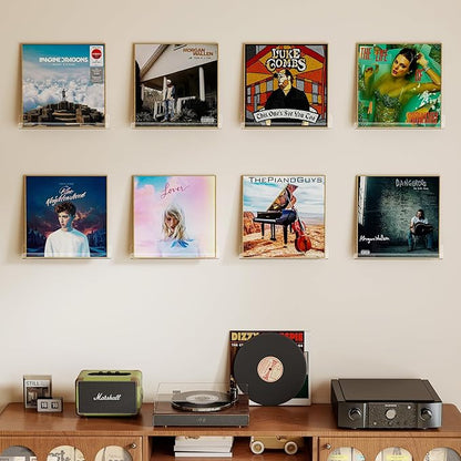 8 Pack Vinyl Record Shelf Wall Mount, 12-Inch Clear Acrylic Album Storage Holder, Floating Display Shelves for Wall Decor, Magazine Shelf, Kids Bookshelf, Suitable for Bedroom, Living Room