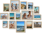 BESCRCL 15 Pack Real Glass Picture Frames Collage Wall Decor, Including 3pcs 8x10, 6pcs 5x7, 6pcs 4x6 Photo Frames for Gallery Wall or Tabletop Display, Natural Woodgrain