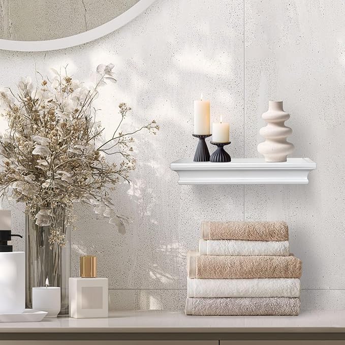 AHDECOR White Floating Shelves Wall Mounted, Deeper Wall Storage Shelf for Home Décor, Super Sturdy, Easy to Install, 12” Wide, 7.75” Deep