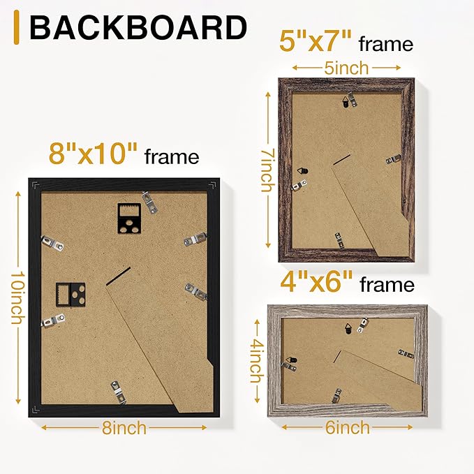 Vittanly Picture Frames Set of 10, Picture Frames Collage Wall Decor with Two 8x10, Four 5x7 and Four 4x6 Photo Frames, Gallery Wall Frame Set for Wall or Tabletop Display, Black, Brown and Dark Grey