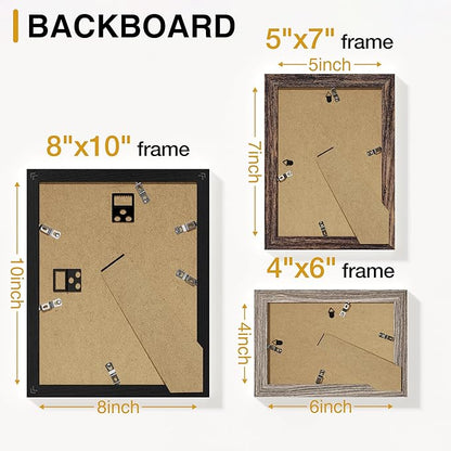 Vittanly Picture Frames Set of 10, Picture Frames Collage Wall Decor with Two 8x10, Four 5x7 and Four 4x6 Photo Frames, Gallery Wall Frame Set for Wall or Tabletop Display, Black, Brown and Dark Grey