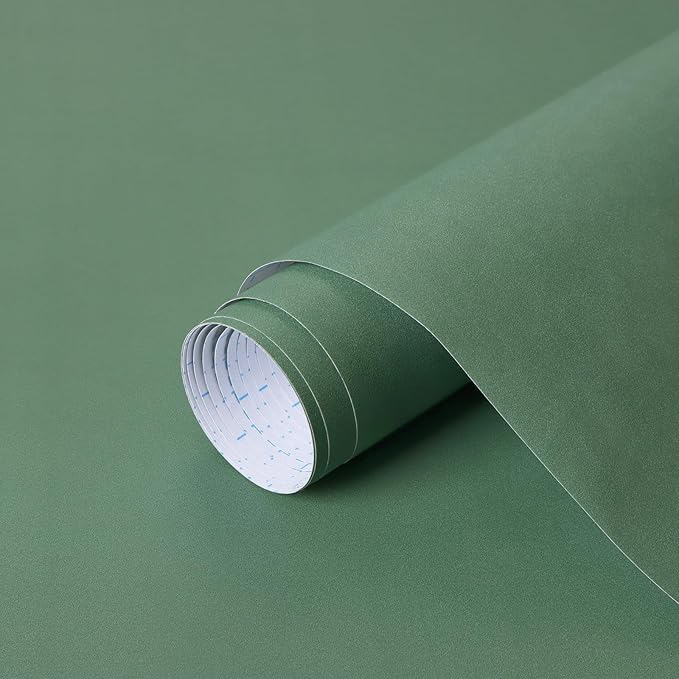 HeloHo Solid Green Wallpaper Matte Textured Peel and Stick Wall Paper Modern Self Adhesive Removable Waterproof Contact Paper for Living Room Bedroom Decor 394"X15.7"